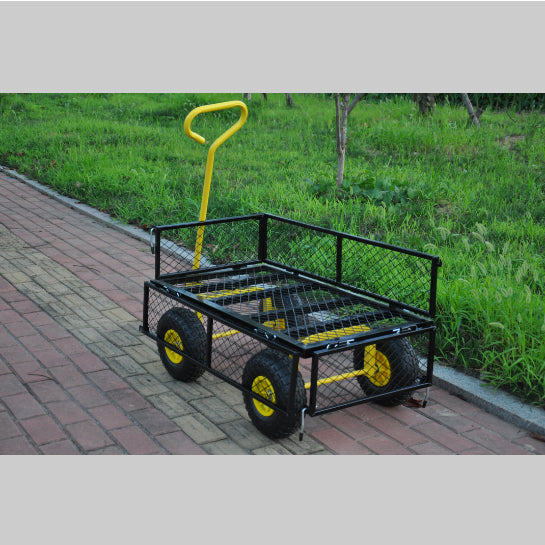 "Robuster Stahl Gartenwagen mit schwenkbarem Griff und abnehmbaren Seiten - Praktischer Heavy Duty Gartenkarren und Trolley"