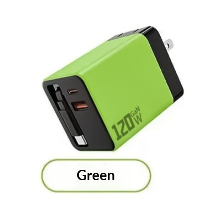 "120W GaN Schnellladegerät mit Integriertem Einziehbaren Kabel - Typ-C, Mehrfarben Optionen"