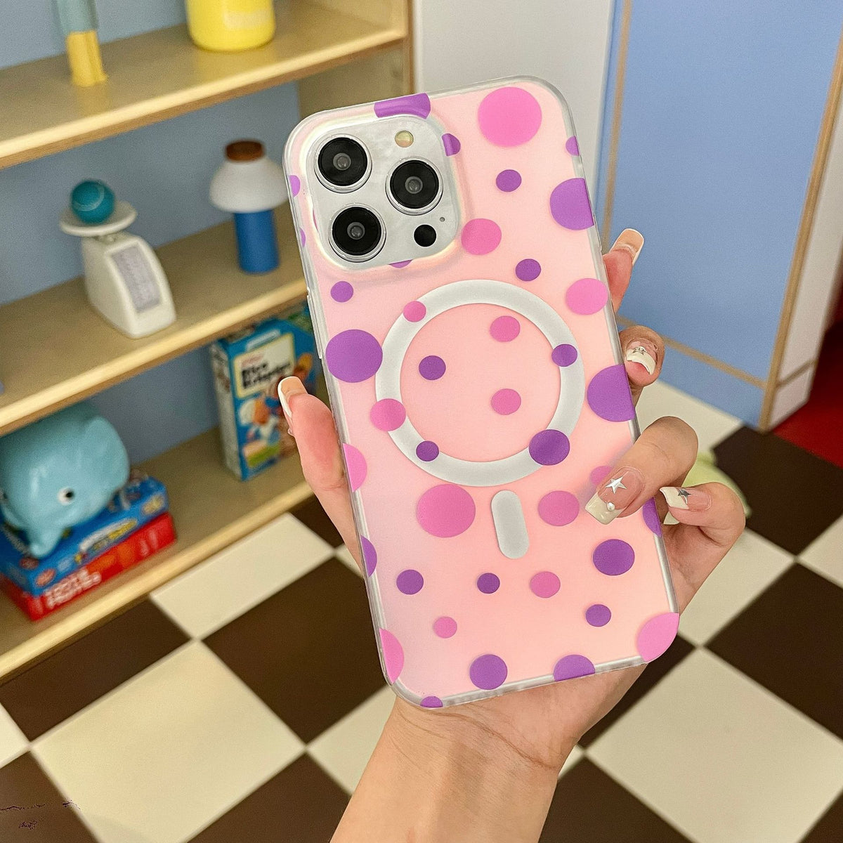 "Attraktive Magnetische Handyhülle mit Vierfarben-Punktmuster, Sturzschutz für iPhone, TPU PC Material"