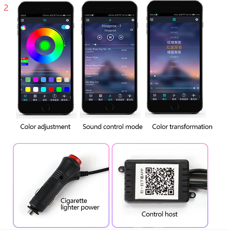 "RGB Auto Innenbeleuchtung - Flexible, App-gesteuerte Stimmungslichter mit Musikrhythmus - Einfach zu installieren"