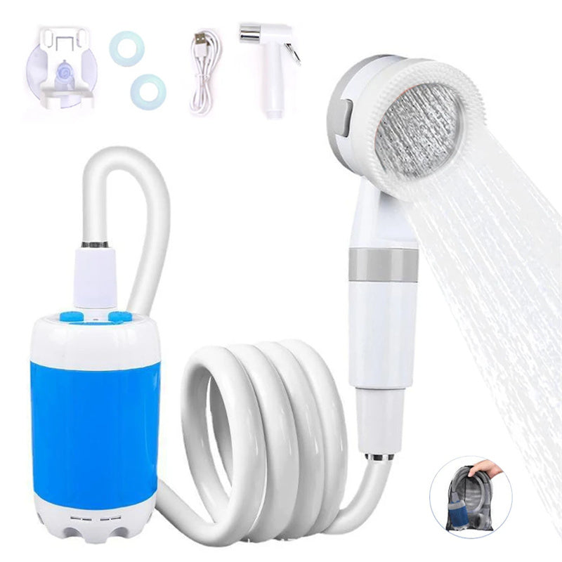 "Tragbare Elektrische Campingdusche - Wasserdicht & Wiederaufladbar mit 5000mAh Akku - Ideal für Wandern, Reisen und Outdoor-Aktivitäten"