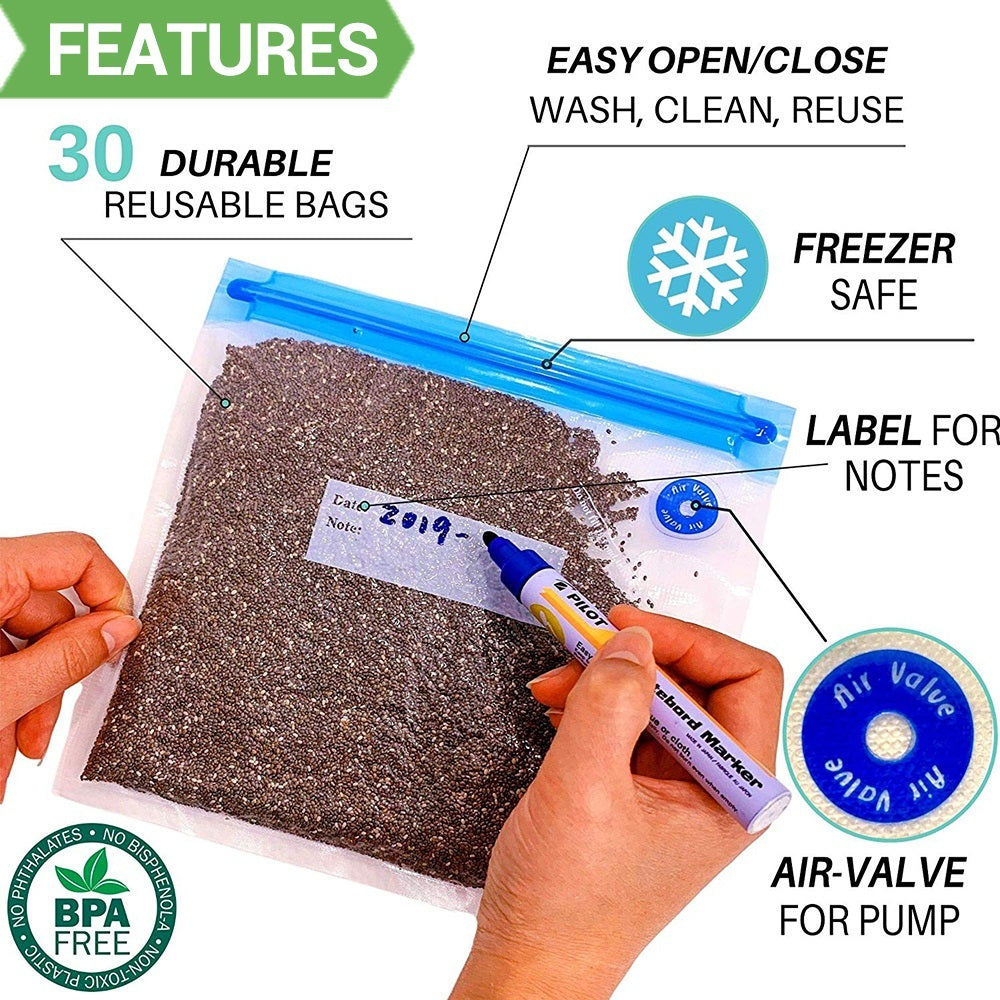 "Premium Vakuum-Kompositverpackungsbeutel, BPA-frei, Transparent mit Etiketten und Clips, Lebensmittel Frischhaltebeutel"