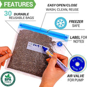 "Premium Vakuum-Kompositverpackungsbeutel, BPA-frei, Transparent mit Etiketten und Clips, Lebensmittel Frischhaltebeutel"