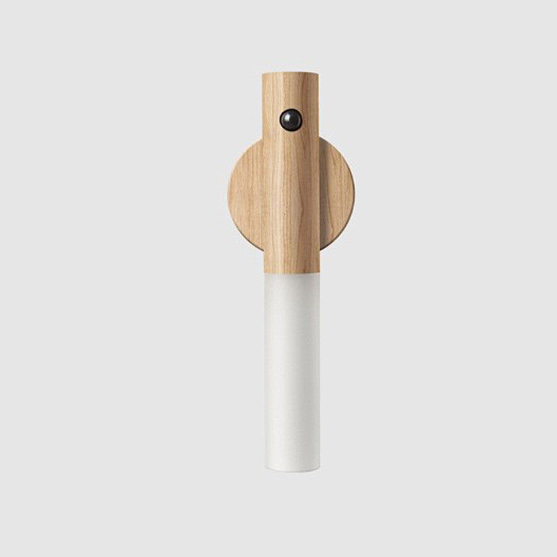 "Automatisches LED-Nachtlicht mit USB, Magnetischer Holz-Basis, Kabellos, PIR-Bewegungssensor, Ideal für Korridore, Veranda & Schränke"