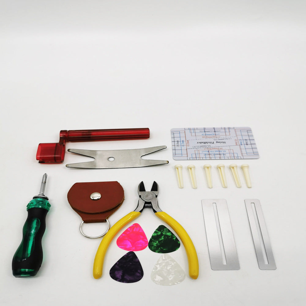 "26-teiliges Gitarren-Reparatur-Set aus Metall und Edelstahl: Werkzeugtasche mit Maßstab, Distanzmesser, Schraubendreher, Multifunktions-Schlüssel und mehr"