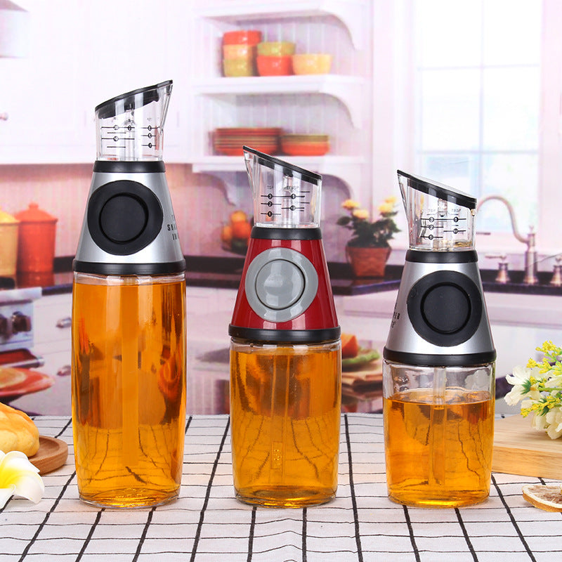 "Premium 500ml Ölflasche aus Hochweißglas, Messbar & Küchengeeignet - Unterschiedliche Designs in Rot erhältlich"