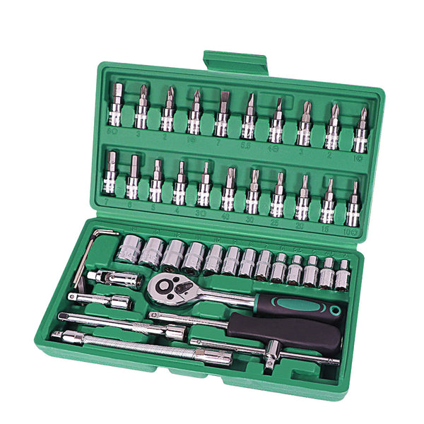 "46-teiliges Autoreparatur-Set: Hochwertiger Ratschen-Drehmomentschlüssel, Steckschlüsselsatz & Werkzeugkombination - ideal für Mechanik & Autoinstandsetzung"