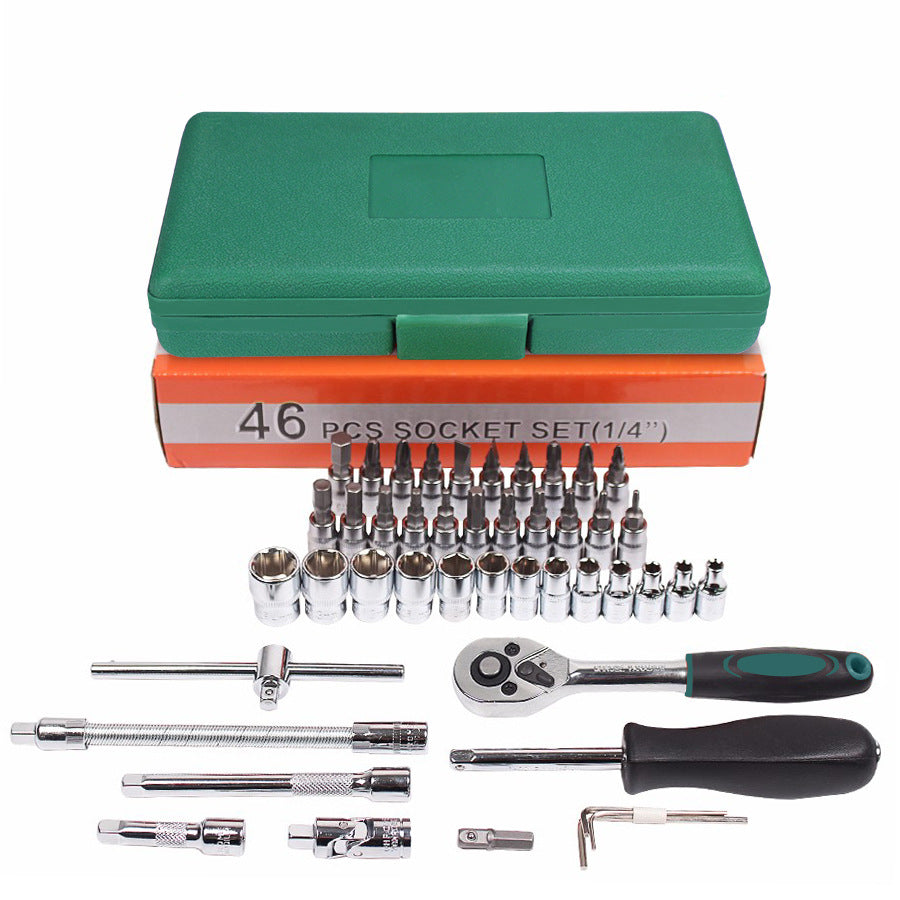 "46-teiliges Autoreparatur-Set: Hochwertiger Ratschen-Drehmomentschlüssel, Steckschlüsselsatz & Werkzeugkombination - ideal für Mechanik & Autoinstandsetzung"