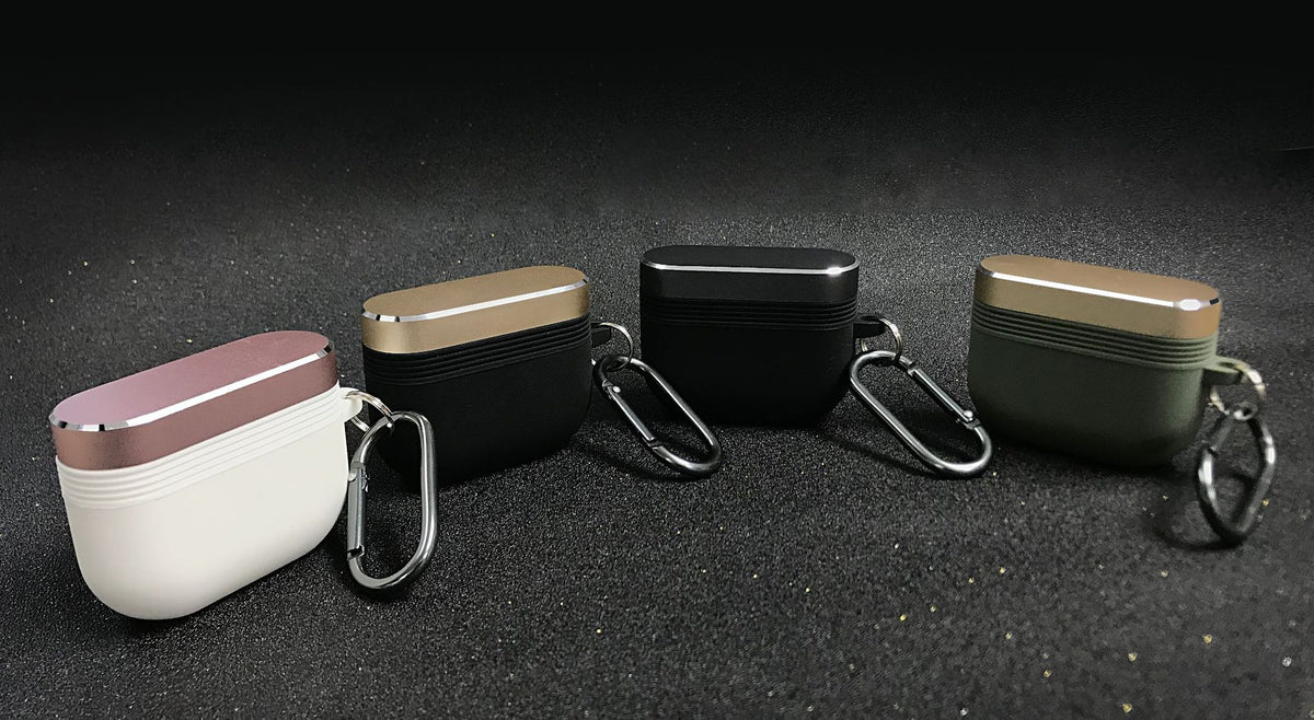 "Premium Silikon und Aluminium Airpods Pro Schutzhülle - Kompatibel mit iPhone Modellen, Inklusive Karabiner"
