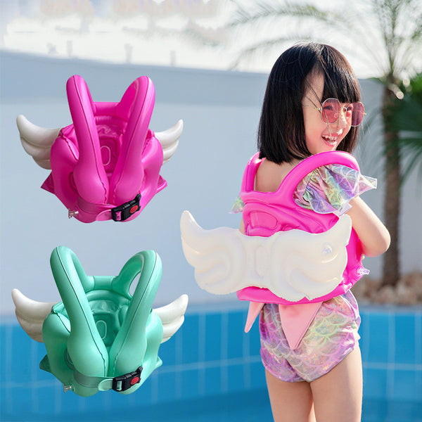 "Sicherheits-Schwimmweste für Kinder mit Flügel, Aufblasbar, Verstellbar, Komfortabel, für Pool und Meer, Grün/Rosa"