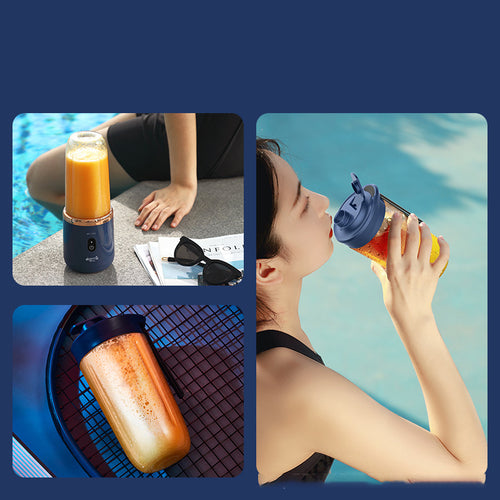"Tragbarer 6-Klingen-Mini-Saftpresse Mixer: Smoothie-Zubereiter, Obstquetscher & Eiszerkleinerer, USB aufladbar, 140W Leistung, Dunkelblau"