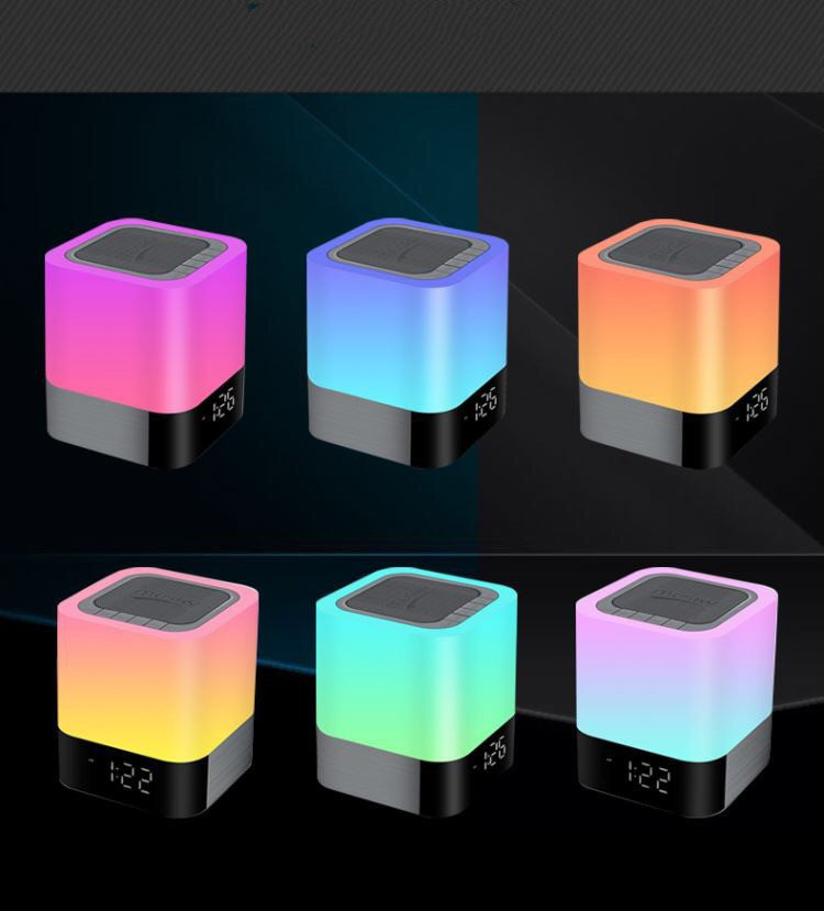 "Tragbarer Bluetooth Wecker Lautsprecher mit Touchscreen, LED-Licht und Farbenfroher Beleuchtung - 4000mAh Akku, 5W+ Verstärker"