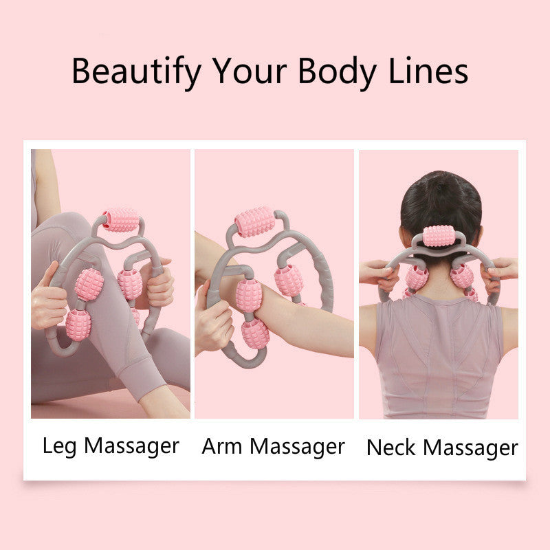 "U-Form Triggerpunkt Massage Roller - Ganzkörper Massagewerkzeug für Arme, Beine, Nacken - 4-Rad Fitnessgerät für Sport, Tanz & Gesundheitsmassage"