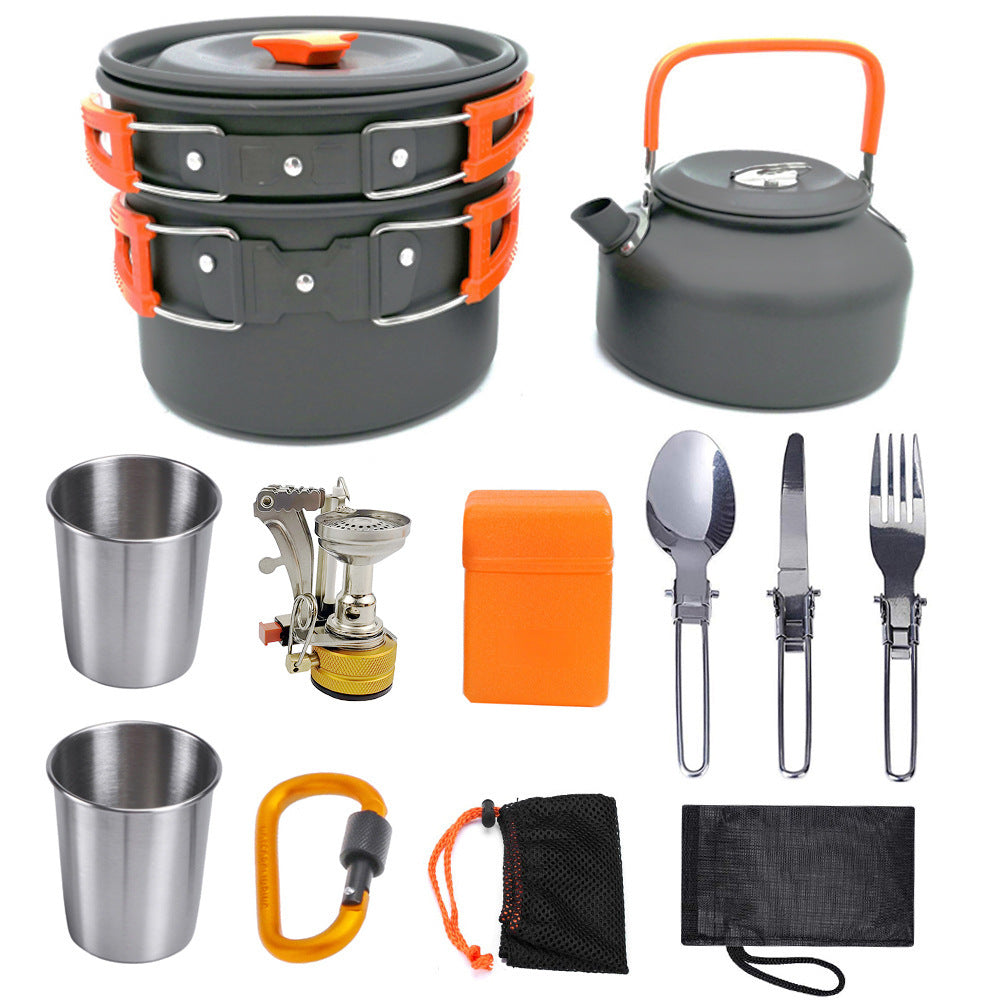 "Hochwertiges Camping-Kochset aus Aluminium - Outdoor-Kochgeschirr mit Topf, Pfanne, Teekanne & Mehr - Ideal für Wandern, Picknick, BBQ"