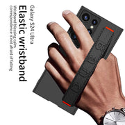 "Sturzsichere Handyhülle mit Armbandhalterung - Elegante Schutzschale für Samsung, PC-Material, Ins-Stil in Kalt-Schwarz, Silber, Waldgrün, Karbonfaser-Muster"