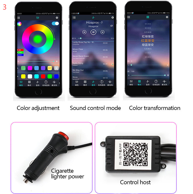 "RGB Auto Innenbeleuchtung - Flexible, App-gesteuerte Stimmungslichter mit Musikrhythmus - Einfach zu installieren"