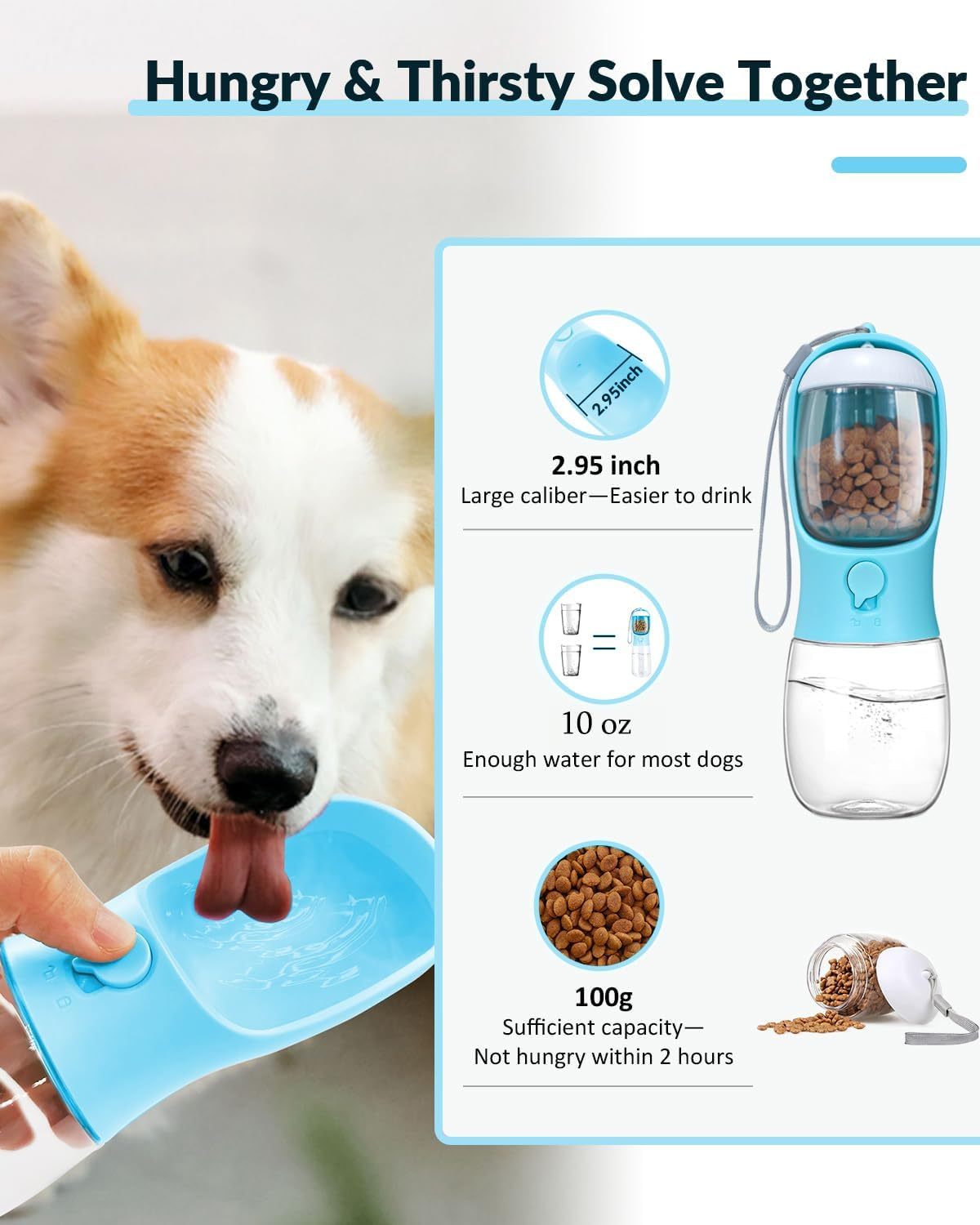 "Tragbarer Hunde-Wasserflasche mit Futterbehälter - Welpen Zubehör & Essentials für Yorkie, Chihuahua, Katze - Perfekt für Spaziergänge und Wanderungen"