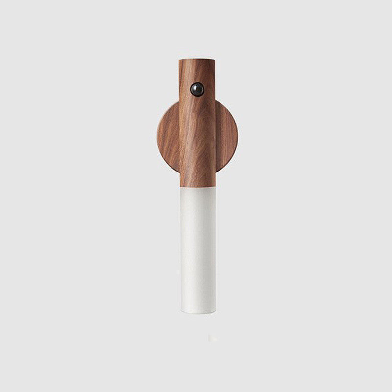 "Automatisches LED-Nachtlicht mit USB, Magnetischer Holz-Basis, Kabellos, PIR-Bewegungssensor, Ideal für Korridore, Veranda & Schränke"