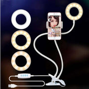 "Verstellbares LED Selfie Ringlicht mit 8cm Standfuß - Ideal für Live-Übertragungen und Makeup, 3 Lichtfarben, 10 Helligkeitsstufen, Universal Handyhalterung"