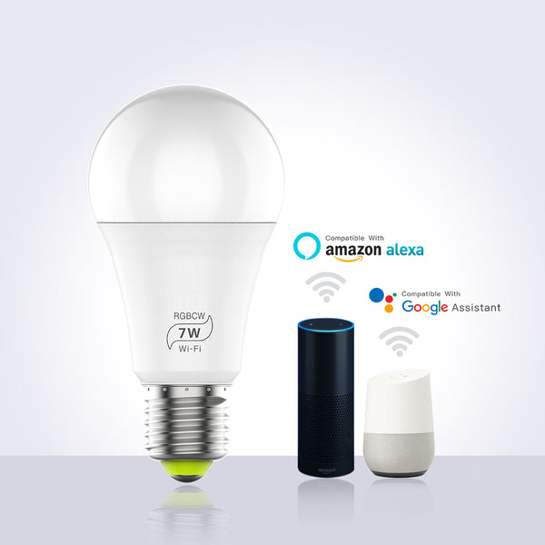 "Intelligente LED-WLAN-Glühbirne, Kompatibel mit Alexa und Google, Farbwechsel, Fernbedienung, Energiesparend, 7W Leistung"
