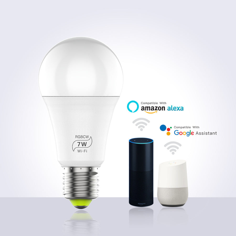 "Intelligente LED-WLAN-Glühbirne, Kompatibel mit Alexa und Google, Farbwechsel, Fernbedienung, Energiesparend, 7W Leistung"