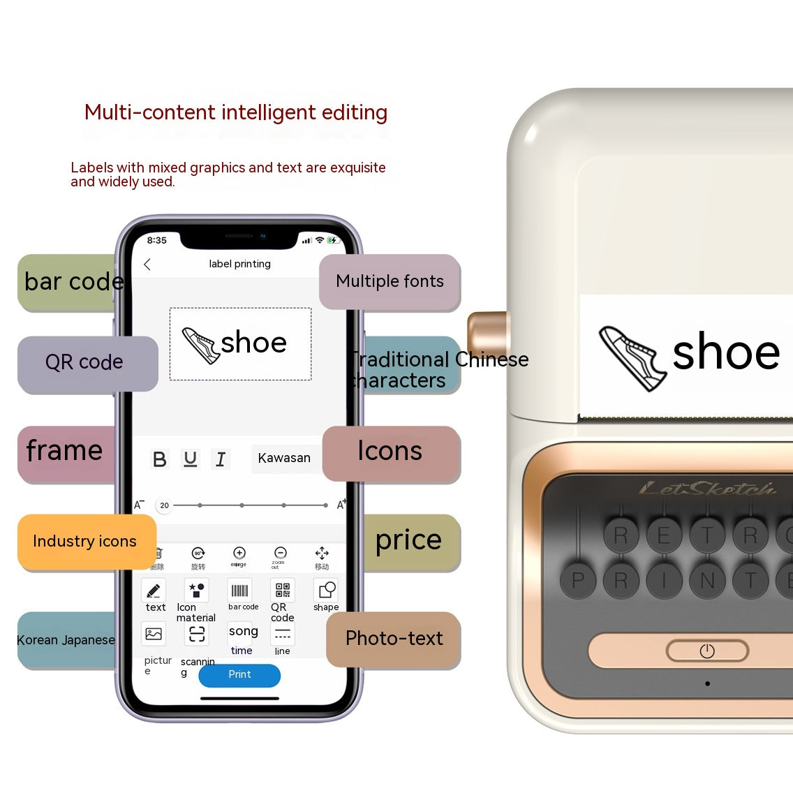 "Tragbarer Kleiner Smart Bluetooth Thermodrucker für Empfindliche Selbstklebende Notizen"