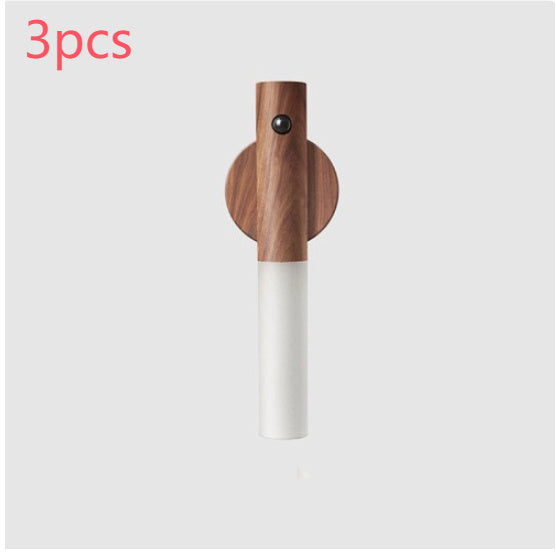 "Automatisches LED-Nachtlicht mit USB, Magnetischer Holz-Basis, Kabellos, PIR-Bewegungssensor, Ideal für Korridore, Veranda & Schränke"