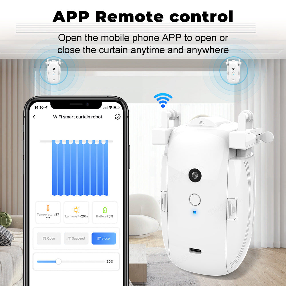 "Intelligenter Vorhangmotor mit Licht- und Temperatursensor - Kompatibel mit T- und U-Schienen, inklusive Bluetooth-Fernbedienung"