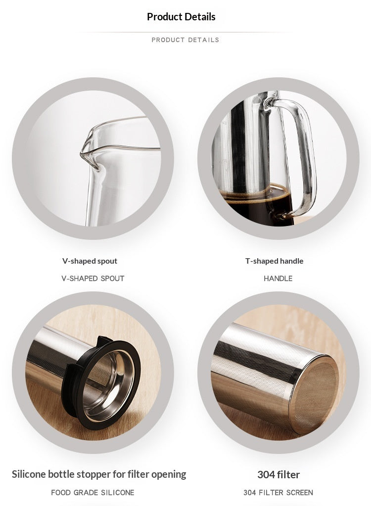 "Hochwertige Hochborosilikatglas Cold Brew Teekanne - Für Aromatischen Kaffee & Eistee"