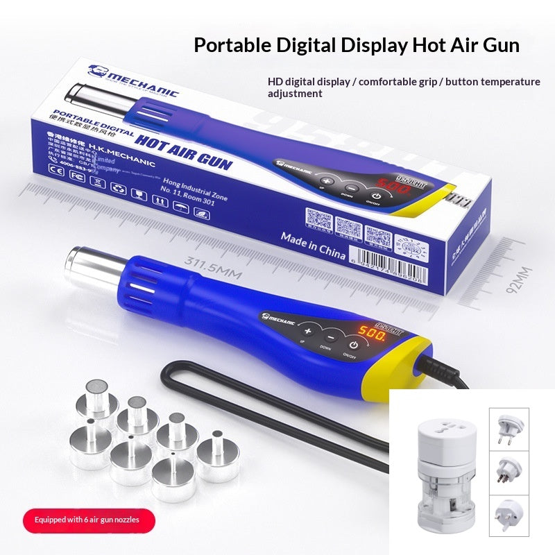"Tragbarer Heißluftgebläse mit Digitalanzeige - Temperaturverstellbar, Ideal für Kunststofffolien-Versiegelung, 600 Watt, 100-550°C"