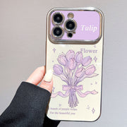 "Robustes, elektroplattiertes Blumendesign Handyhülle für Großbildschirme, Stoßfest und Kratzfest mit stilvollen Silberherz-Perlen"