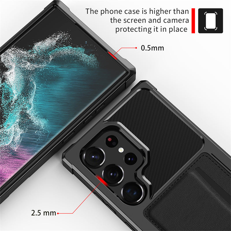"Modische Schutzabdeckung in Reinem Schwarz mit Kartenfach - Stoßfeste Hülle für Samsung"