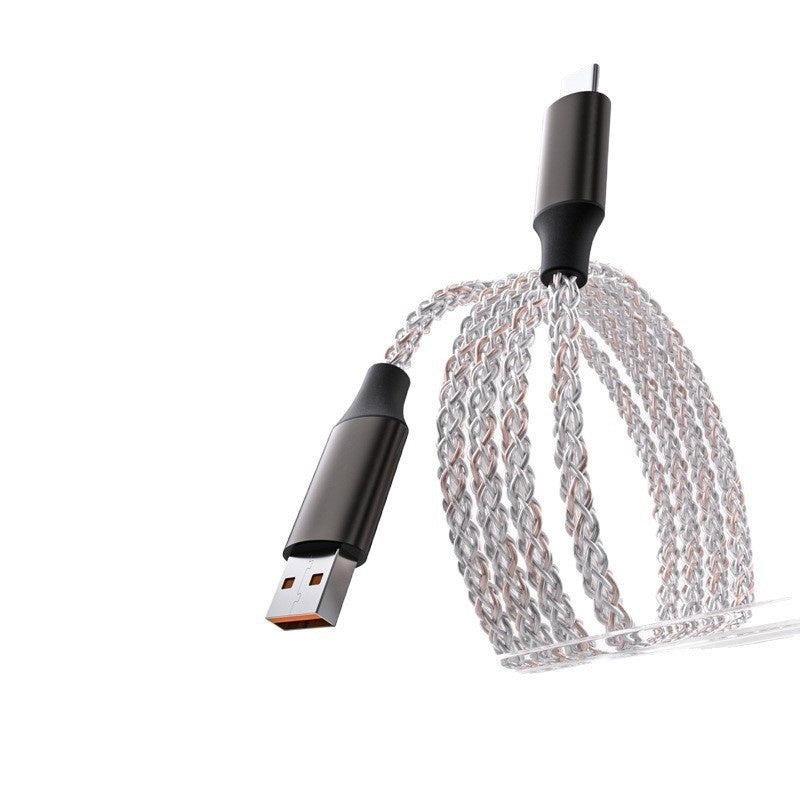 "Leuchtendes RGB-Datenkabel, Farbenfrohes, Über 1 Meter langes Ladekabel, Geflochtenes Material, Verfügbar in Weiß, Mit Lightning, Micro USB, TYPE-C Schnittstellen"