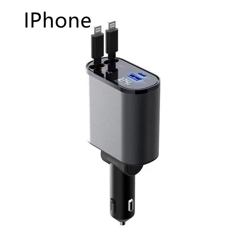 "Ultra-Schnell 100W Metall Auto Ladegerät - USB und TYPE-C Adapter mit Zigarettenanzünder - Einfache Handhabung und einstellbare Richtung"