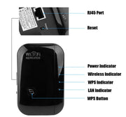 "Leistungsstarker WLAN-Repeater - 300Mbps, 2,4GHz, WPA2-Sicherheit, einfache Einrichtung, Ethernet-Anschluss"