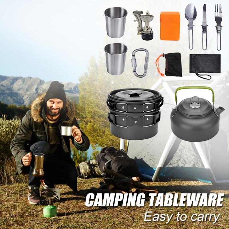 "Hochwertiges Camping-Kochset aus Aluminium - Outdoor-Kochgeschirr mit Topf, Pfanne, Teekanne & Mehr - Ideal für Wandern, Picknick, BBQ"