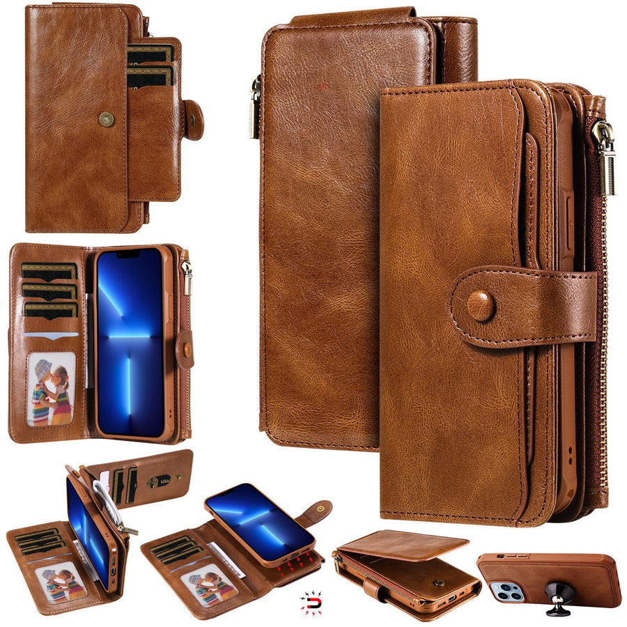 "Multifunktionale Retro Leder Handyhülle mit Kartenfach, Magnet & Anti-Fall Schutz, Kompatibel mit 16+ Modellen"