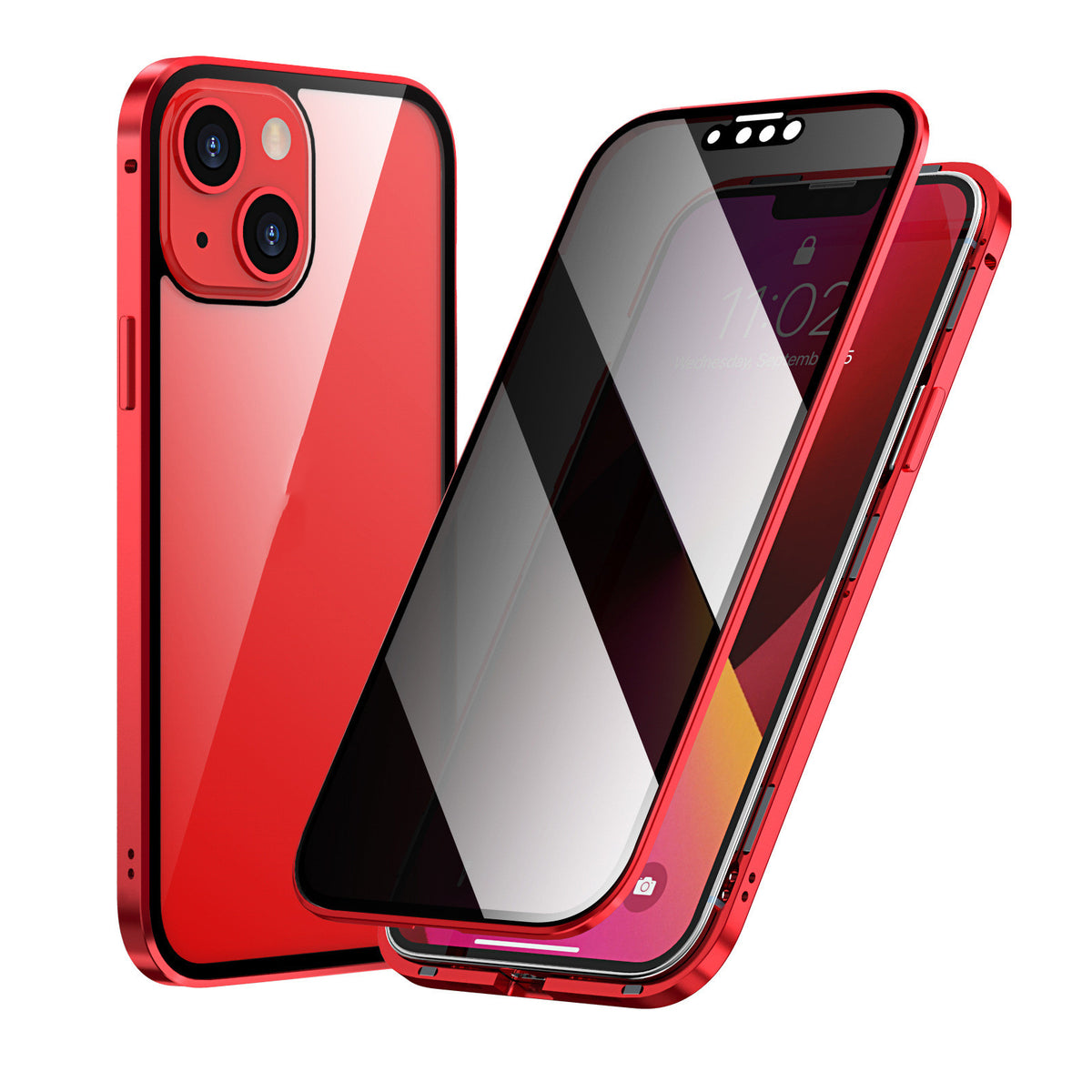 "Hochauflösende Doppelseitige Glas-Magnet Handyhülle aus Metall, Kompatibel mit iPhone Modellen, Minimalistisches Design in Vielfältigen Farben"