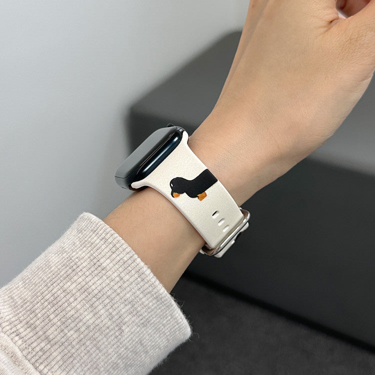 "Kreatives Dackel Silikon Uhrenarmband in Beige Weiß - Inklusive Schutzfolie bei Bestellung - Verschiedene Größen Verfügbar"