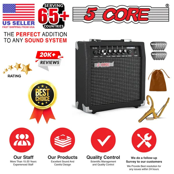 "5 Core 20W Elektrischer Mini-Gitarrenverstärker mit 6.5 Zoll Lautsprecher, AUX und Kopfhöreranschluss - Tragbar und Ideal für Alle Musikstile"