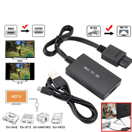 "HD-HDMI-Konverterkabel für N64, GameCube, SNES | Plug-and-Play, tragbar & flexibel | Hochpräzise Signalverarbeitung"