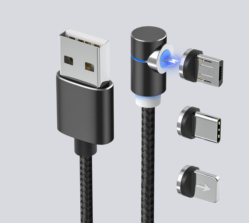 "360 Grad Drehbares Magnetisches LED Ladekabel - USB & USB Typ-C - Schnellladung, Datenübertragung und Smartphone-Schutz"