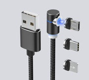 "360 Grad Drehbares Magnetisches LED Ladekabel - USB & USB Typ-C - Schnellladung, Datenübertragung und Smartphone-Schutz"