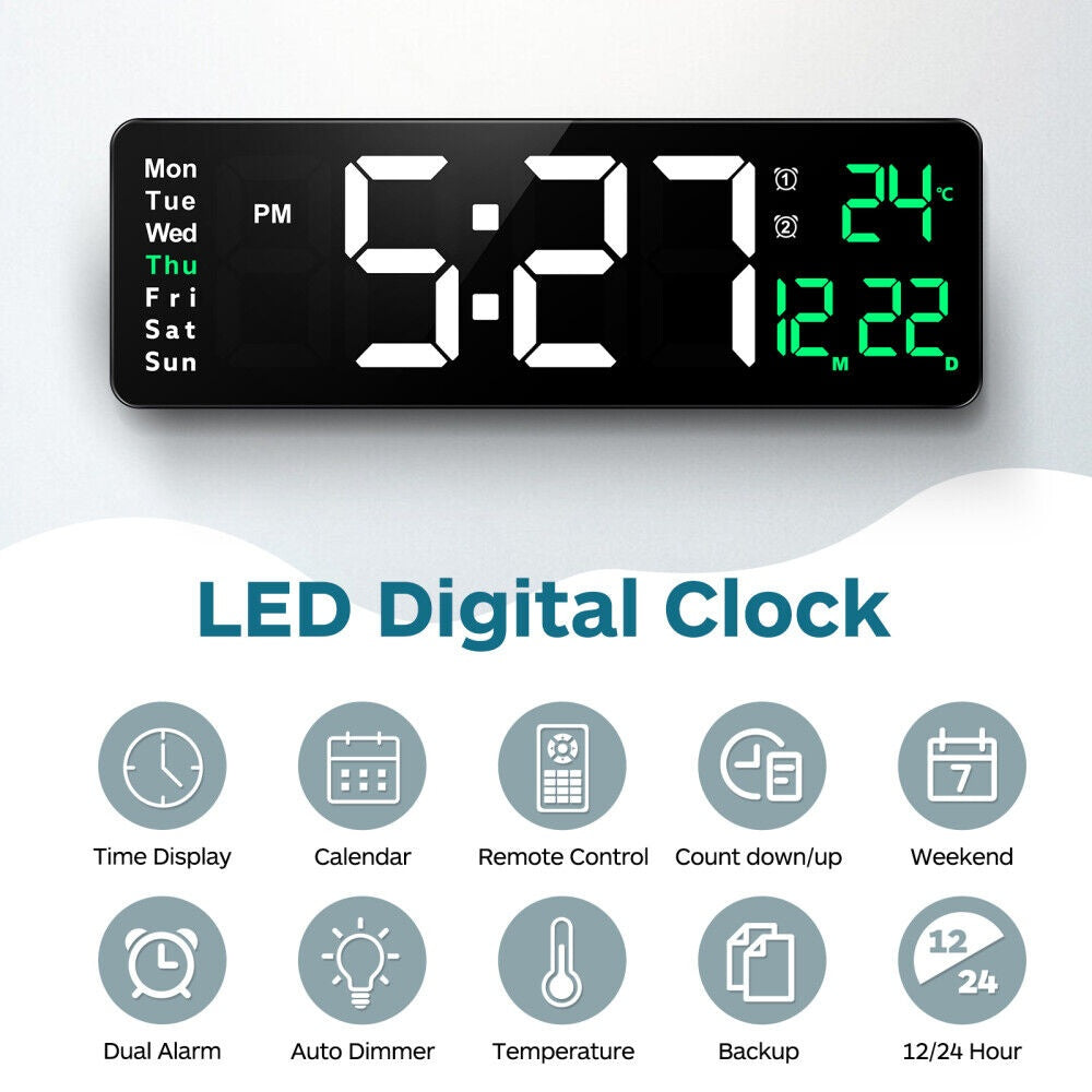 "Großformatige 16-Zoll LED-Digitaluhr mit Batteriebackup - Deutliche, kontrastreiche Anzeige für einfache Ablesung"