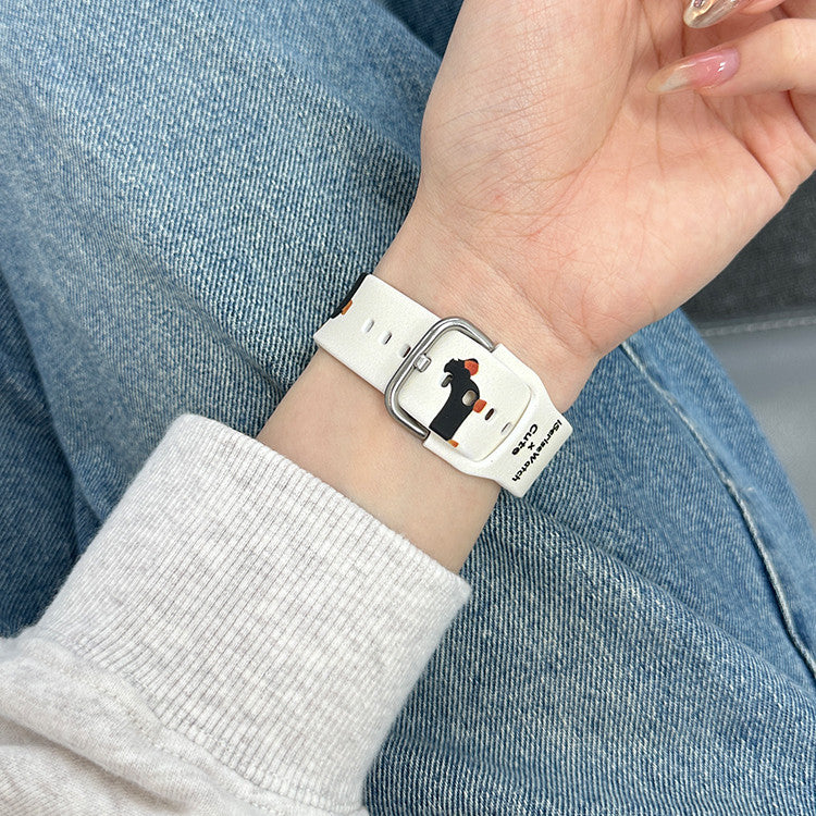 "Kreatives Dackel Silikon Uhrenarmband in Beige Weiß - Inklusive Schutzfolie bei Bestellung - Verschiedene Größen Verfügbar"