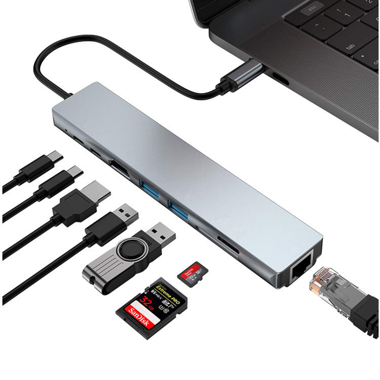 "PD Acht-in-Eins Erweiterungs-Dock, USB-Anschlussstation, Typ-C Hub Splitter, Aluminiumlegierung, 8 Ports ohne externe Stromversorgung"