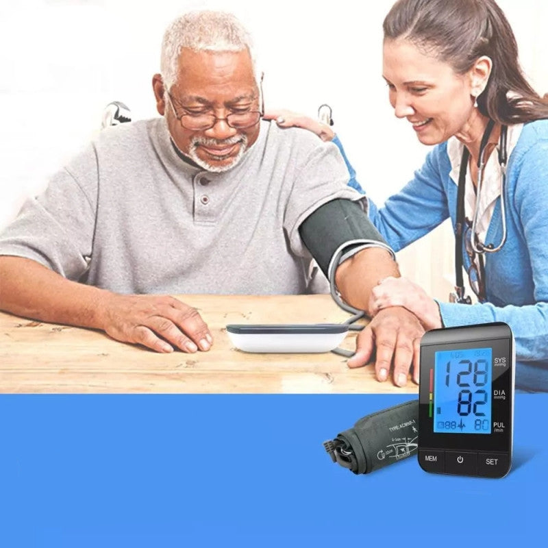 "Elektronisches Arm-Blutdruckmessgerät mit Hintergrundbeleuchtung, Batteriebetrieben, Ideal für Alle Altersgruppen, Schwarz"