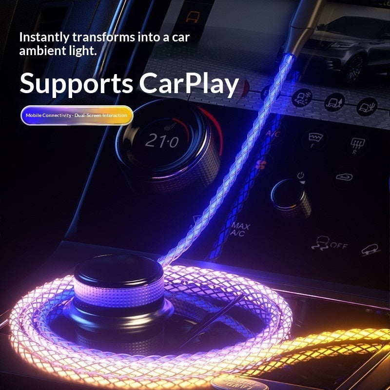 "Leuchtendes RGB-Datenkabel, Farbenfrohes, Über 1 Meter langes Ladekabel, Geflochtenes Material, Verfügbar in Weiß, Mit Lightning, Micro USB, TYPE-C Schnittstellen"