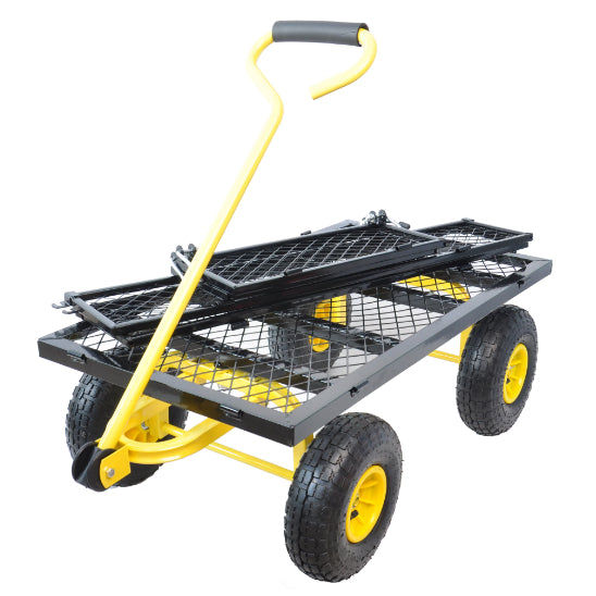 "Robuster Stahl Gartenwagen mit schwenkbarem Griff und abnehmbaren Seiten - Praktischer Heavy Duty Gartenkarren und Trolley"