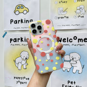 "Attraktive Magnetische Handyhülle mit Vierfarben-Punktmuster, Sturzschutz für iPhone, TPU PC Material"